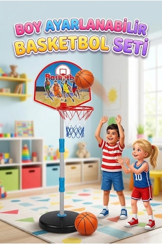 Ayaklı Oyuncak Basketbol Seti Çocuk Basketbol Potası Boy Ayarlanabilir 3 Farklı Boy Seçeneği