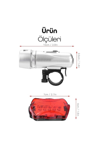 Ön-arka Set Bisiklet Feneri Pilli 500 Lümen 3 Mod Flaşörlü Bisiklet Farı Led Işık Gri 4414 Gri