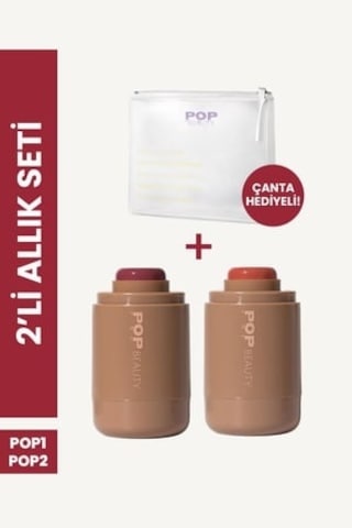 Yanak Ve Dudak Renklendirici Stick Allık Seti 2 Renk Allık Ve Makyaj Çantası