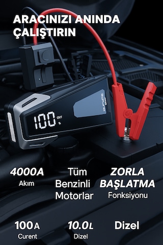 Buture BETA05 4000A 23800mah Taşınabilir Akü Takviye Kiti (Çanta + Led Lamba + Powerbank)