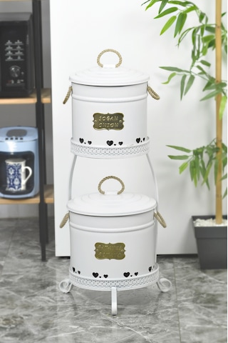 2 Katlı Metal Patates Soğan Saklama Kovası Beyaz