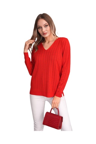 Lavella Kadın V Yaka Simli Kazak 12809 Bgl-st04106 Kırmızı