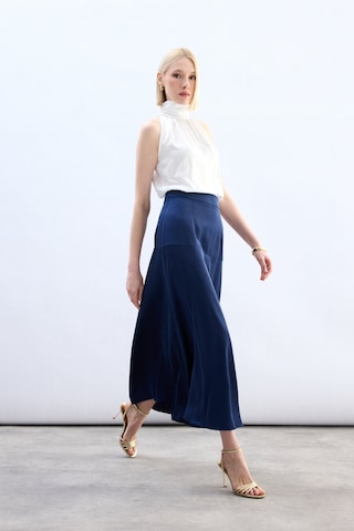 Sateen Yüksek Bel Saten Etek - Lacivert-136785 Lacivert