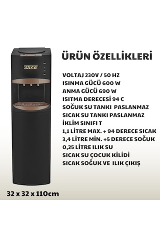 Özel Seri Ev Tipi Ofis Tipi Sıcak Soğuk Arıtmalı Su Sebili Gold Siyah Premium 1