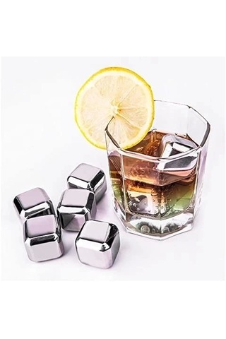 4'lü Çelik Metal Kaplama Viski Taşı Soğutma Buz Küpü Çok Renkli