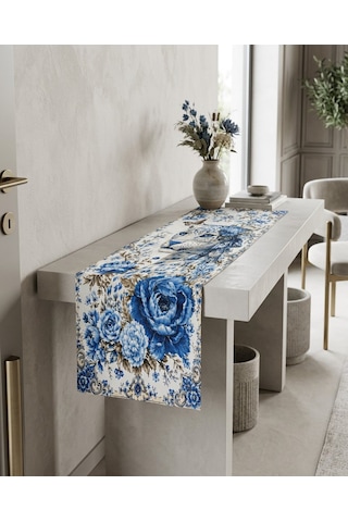 Mavi Leopar Desenli 45x140cm Masa Runnerı Çok Renkli