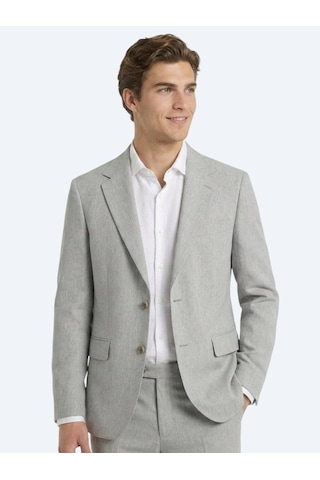 Kip Mavi Desenli Modern Fit Çevre Dostu Keten Karışımlı Takım Elbise