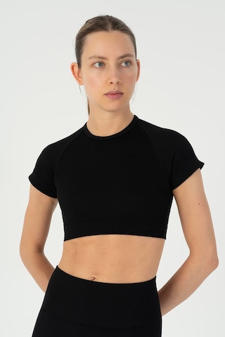 Maraton Slimfit Kadın Bisiklet Yaka Siyah- Crop Top Siyah-