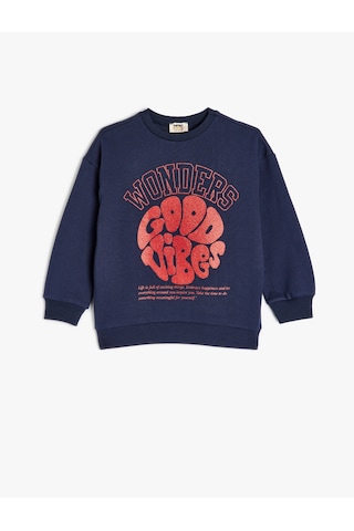 Koton Slogan Baskılı Uzun Kollu Bisiklet Yaka Pamuklu Sweatshirt Lacivert 5wkg10618ak Lacivert