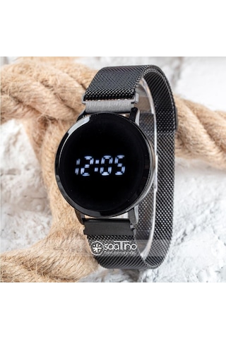 Black Watch Hasır Mıknatıslı Kordon Siyah Unisex Dokunmatik Kol Saati St-303503