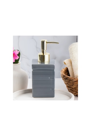 Buççin Online Mağaza 3206 Porselen Sıvı Sabunluk - Tezgah Üstü Banyo Mutfak Lavabo Sabunluğu - 275 Cc Seramik Gri Çok Renkli