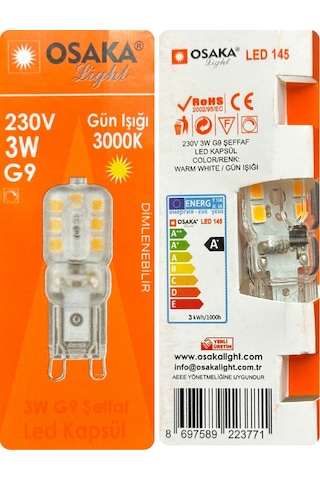 4 Adet Osaka 3w Sarı Işık 3000k Dim Edilebilir G9 Duylu Led Kapsül Ampul
