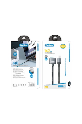 Go-Des GD-UC807 140W 2 M Apple Uyumlu MacBook Type-C Magsafe 3 Şarj Kablosu Gri