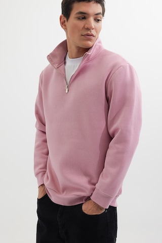 Tudors Unisex Relax Fit Rahat Kesim Pamuklu İçi Polarlı Yarım Fermuarlı Lila Dik Yaka Sweatshirt-35168 Lila