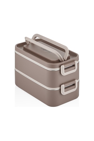 2000 Ml 2 Kat Paslanmaz Çelik Çorba Kaseli Bento Lunch Box Yeni Nesil Sefer Tası -fflbox01 Kahverengi