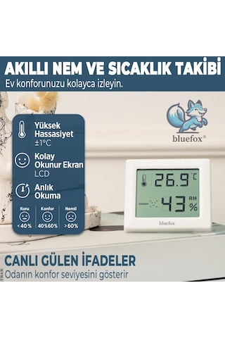 Bluefox Dijital Oda Termometresi Ve Nem Ölçer Lcd Ekranlı, Kompakt Higrometre, İç Mekan Sıcaklık Ve Nem Takib