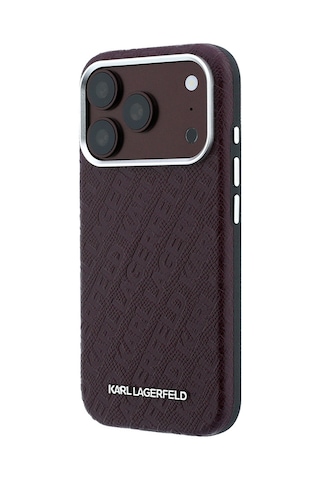 Apple Uyumlu iPhone 18 Pro Max Uyumlu Kılıf Karl Lagerfeld Lisanslı Damgalı Metal Yazı Logolu Grained Kapak Bordo
