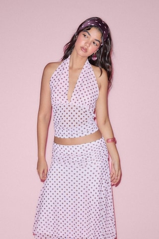 Defacto Fıtted Puantiye Halter Yaka Tül Pembe Bluz H5916ax26smpn440 Pembe-pn440