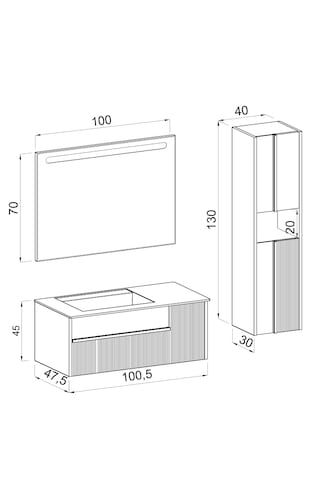 Sable 100 Cm Siyah Lavabolu Banyo Dolabı - Siyah Kiremit (boy Dolap Dahil) Kiremit - Siyah