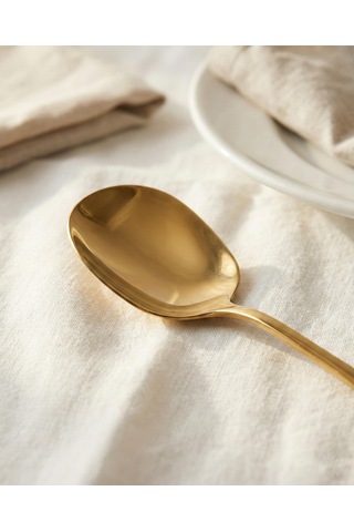 Gold Orta Boy Paslanmaz Çelik Servis Kaşığı & Profesyonel Sunum Gereci 21 Cm Gold Kaplama