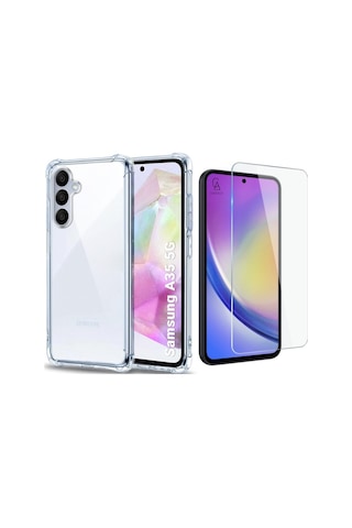 Samsung Galaxy A35 Uyumlu Köşe Dolgulu Anti Shock Telefon Kılıfı Ve Kırılmaz Cam Ekran Koruyucu