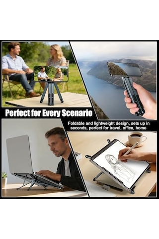 Taşınabilir Dizüstü Bilgisayar Standı Seyahat, 3&apos Ü 1 Arada Masa Tableti Montaj Bilgisayar Tutucu Manyetik Telefon Tutucu Tripod, 10-15,6 İnç Dizüstü Bilgisayarlar Ve 4-13 İnç Tabletler/telefonlar İçin