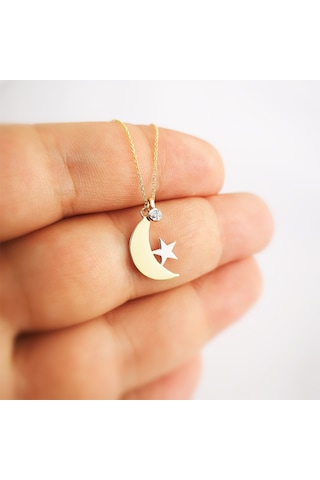 Altın Küçük Pırlanta Taşlı Ayyıldız Kolye AS82PKL AltınSepeti