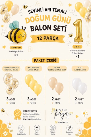 Sevimli Arı Temalı Doğum Günü Balon Seti 11 Parça Sarı