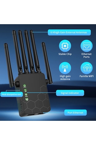 Xuweiwei Siyah Wıfı Genişletici Ev Ağ Sinyal Yükseltici 2.4ghz 36 Anten 360 Kapsama Ethernet Destekli