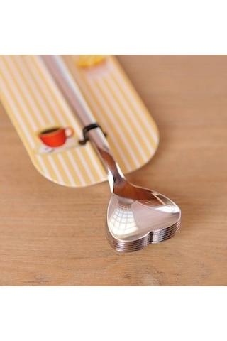 6'Lı Metal Kalp Desenli Nescafe & Dondurma Kaşığı 14 CM