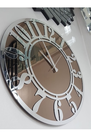 Ayna Denizi Silver Latin Bronze Model Gümüş Bronz Renk 50 CM Dekoratif Aynalı Duvar Saati Gümüş