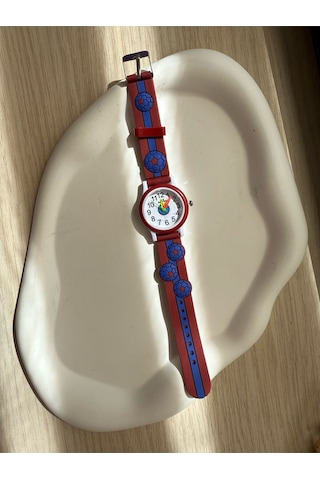 Çocuk Kol Saati Bordo Mavi Top Desenli Gümüş