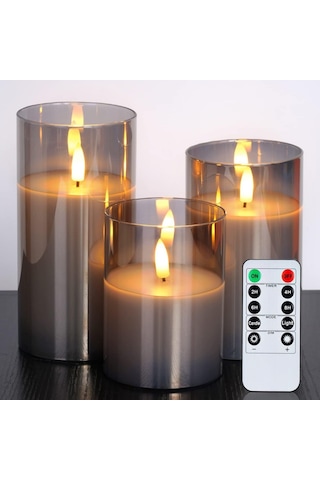 Yunboo Ev Ve Düğün İçin Uzaktan Kumandalı Cam Mum Lambası - Ateşsiz, 10 Tuşlu, Saf Beyaz 3'lü Set Kumanda Dahil