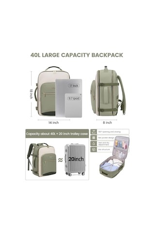 Arion Ybh111 Çok Fonksiyonlu 17" Laptop Seyahat Sırt Çantası 4 Parça Çanta Seti Yeşil