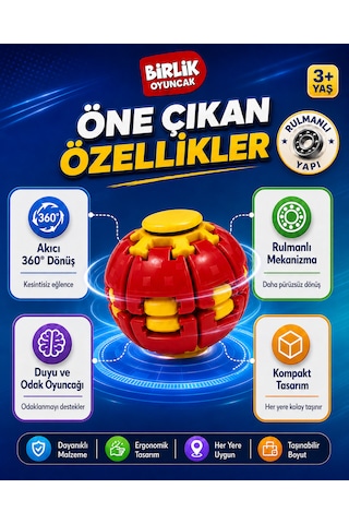 Stres Topu Press & Spin Basınca Dönen Fidget Spinner Oyuncak 3+ Yaş Kırmızı