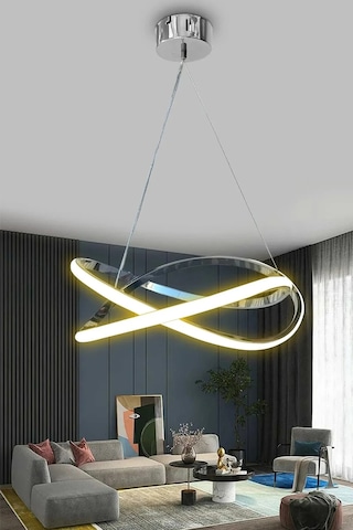 Dalga Modern Sarkıt Led Avize - Salon - Oturma Odası - Mutfak Avizesi - Beyaz Işık - Krom Krom