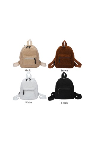 Vintage Kuzu Yünü Düz Renk Sırt Çantası Kadın Sonbahar Kış Mini Sırt Çantası Light Brown Açık Kahverengi