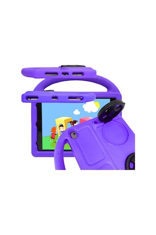 İpad 10.2 9.nesil Uyumlu Nxxa Wheel Car Tekerlek Standlı Tablet Eva Silikon Kılıf-mor Arka Kapak