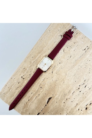 Savior Collection Zelinda Gold Sarı Saat Bordo Deri Kordon