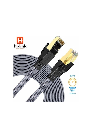 Hi-link 20metre Flat Örgülü Cat8 Ethernet Kablo - Yüksek Hızlı 40gbps 2000mhz 20 M