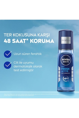 Nıvea Men Erkek Pump Sprey Deodorant Fresh Active 75ml, Ter Ve Ter Kokusuna Karşı 48 Saat Koruma