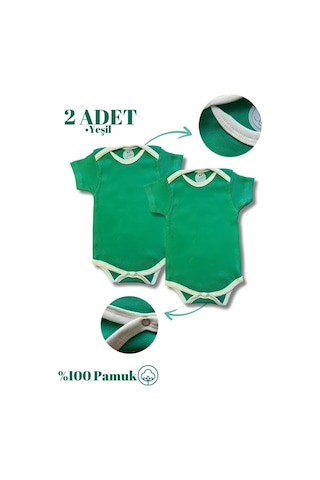 Betül Bebek Kısa Kollu 2'li Organik Pamuk Çıtçıtlı Bebek Body&zıbın 2adet Yeşil