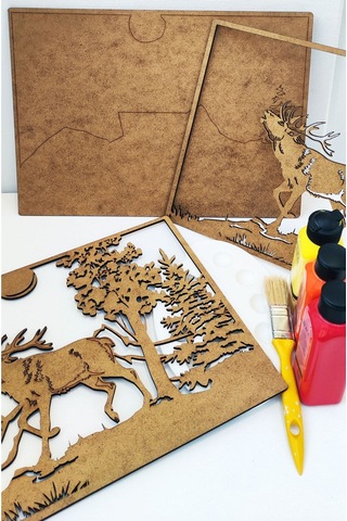 Ahşap Çok Katmanlı Boyanabilir Tablo - Pano \ Geyik Figürlü 50 X 70 Ntpkp Gy