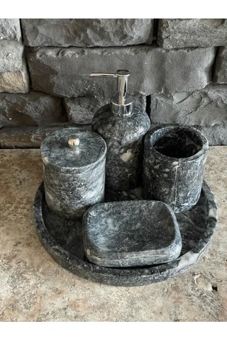 Uludağ Siyahı Mermer 5'li Banyo Seti Beyaz