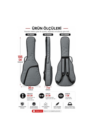 Yankı Egc-37gr Gri Elektro Gitar Kılıfı Kalın Pedli Suya Dayanıklı Softcase - 9057718277980