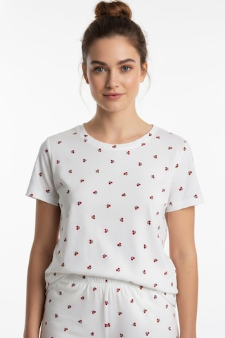 Kompedan Kadın Bisiklet Yaka Yumuşak Dokulu Kiraz Desenli Kısa Kol Pijama Takım 70132-4745 Ekru