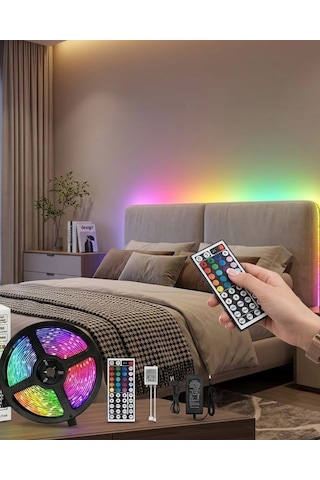 Kumandalı Rgb Şerit Led 5 Metre Renk Değiştiren Dekoratif Led Işık Çok Renkli
