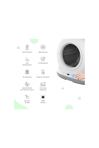 Haustier Cb002 Gri Kameralı Akıllı Otomatik Kedi Tuvaleti, App İle Uzaktan Kontrol, 72lt Hazne, 7lt Çöp Haznesi