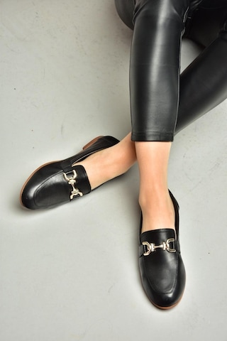Fox Shoes S944037903 Siyah Hakiki Deri Kadın Babet Siyah