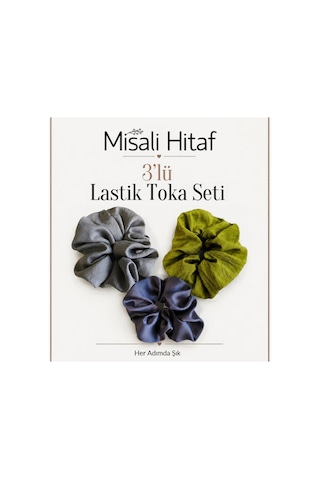 3'lü Lastik Toka Seti Kadın Saç Tokası Saç Lastiği Kemik - Yeşil - Gri